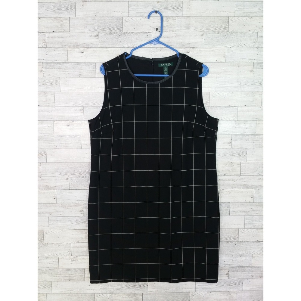 Women's Ralph Lauren Black White Stripes Squares Shift Sheath Dress Sz 16 Career